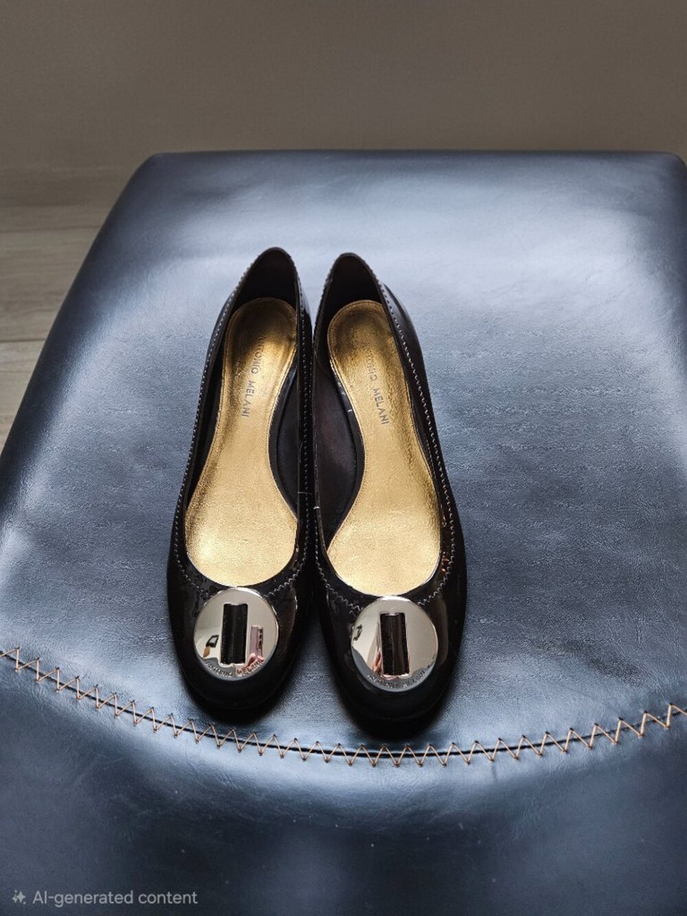 Antonio Melani Black Leather Slip On Loafers SZ 8M Flat Shoes Exposed Stitching